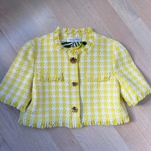 Oscar De La Renta Yellow Gingham Tweed Button Down Top